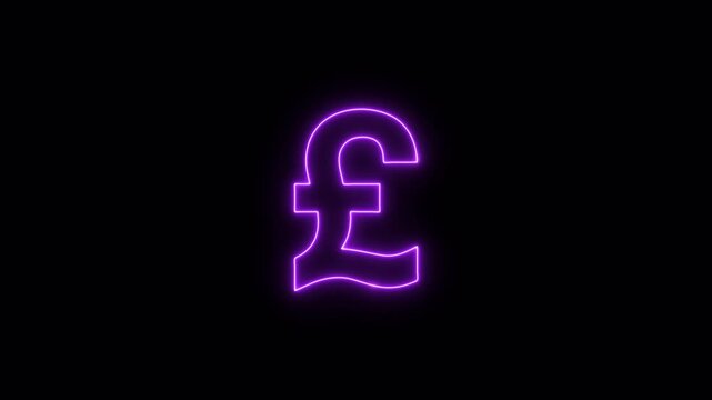 Neon pound sterling symbol glowing animation, UK currency sign, financial technology concept, green GBP icon on dark background, fintech money loop 4K	