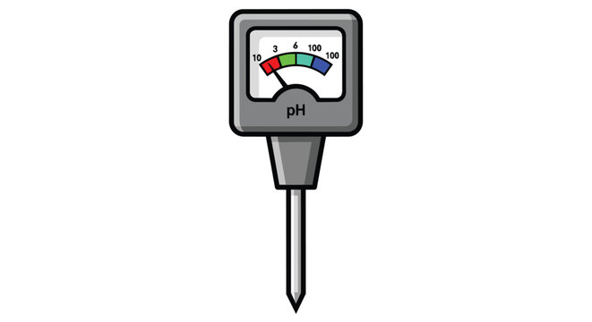Digital Soil Acidity Tester with Color Coded pH Scale and Metal Probe Illustration