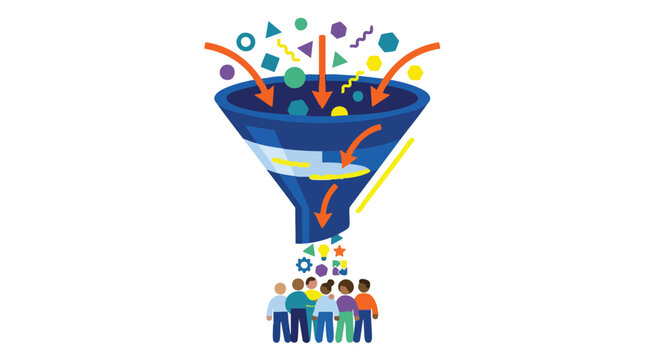 Optimized B2B sales funnel converting diverse data and creative inputs into a qualified audience for strategic business growth and lead generation.