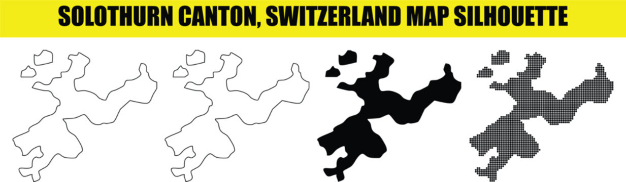 Solothurn canton switzerland map silhouette outline black white and dotted vector shape illustration for cartography design.