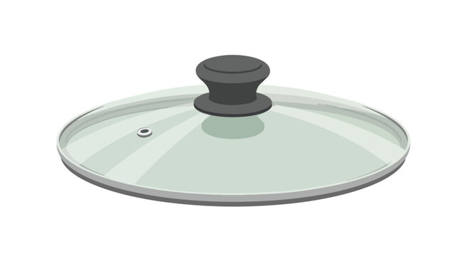 Transparent Glass Pot Lid with Black Handle and Steam Vent Isolated on White Background