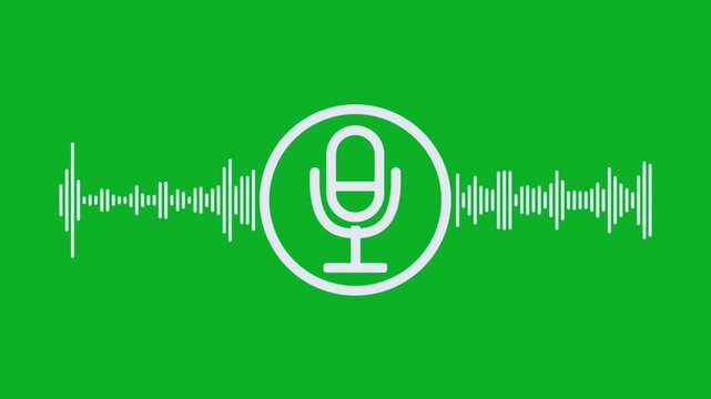 Video animation of a voice recording or broadcasting icon, microphone and sound waveform, voice message - close-up.
