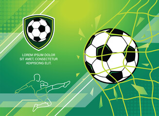 Football Ball in Goal Net on Green Soccer Match Background Vector Design © MD NURE ALAM