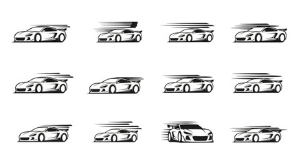 Set of racing car icons with motion blur effect. © Dancok