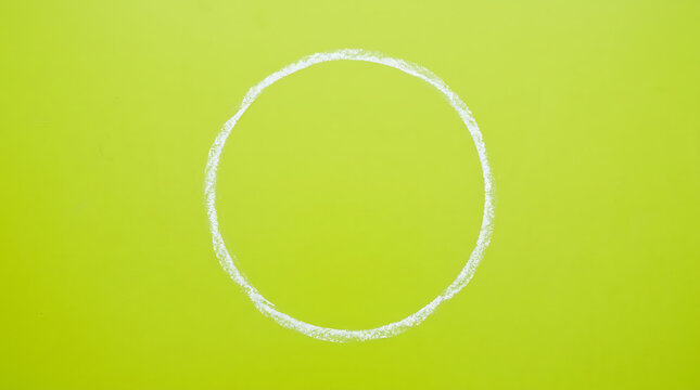 Minimalist white chalk circle outline on lime green background with background minimalist abstract