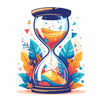 Colorful Hourglass with Sand and Leaves.