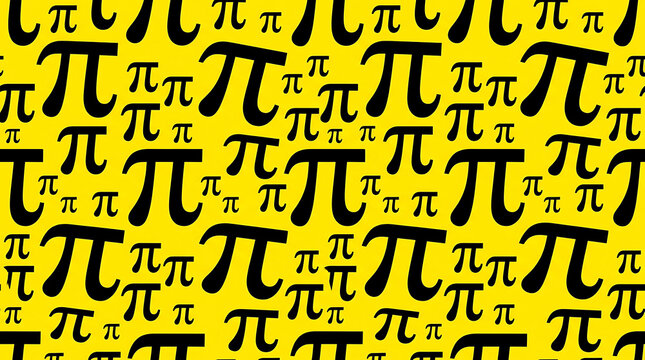 Seamless pattern of black mathematical pi symbols on a bright yellow background for education and science themes