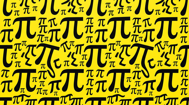 Repeating pattern of black pi symbols on a bright yellow background for mathematical and scientific applications