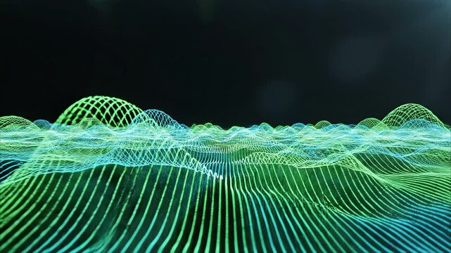 Vibrant green and blue wave patterns emerge in digital landscape