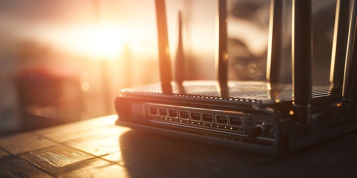 Wireless Network Router with Antennas at Golden Hour