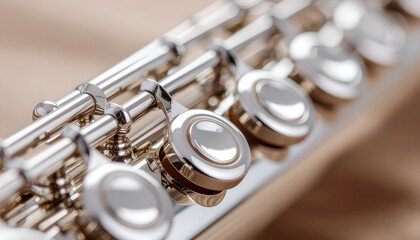 Obraz premium Close-up of a Silver Flute Keys and Rods.