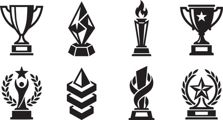Award and trophy cup icons set Collection of winner prizes © Syed
