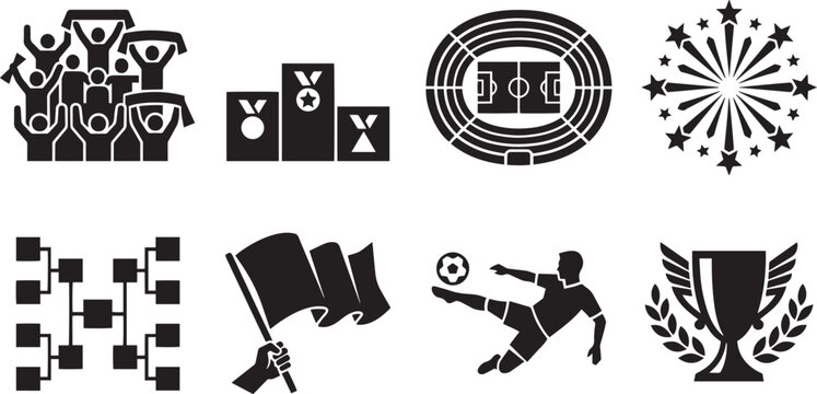 Soccer tournament and football championship icons set