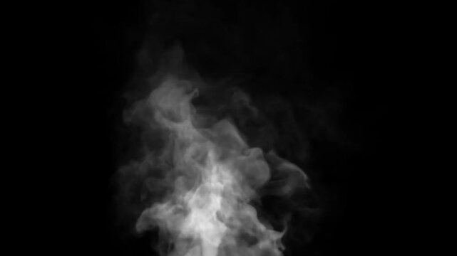 steam from boiling hot water on black dark isolated background. White Smoke rising up on Green Screen. Realistic fog effect overlay texture. heat cooking food pot pan. heavy dense cloud. misty foggy