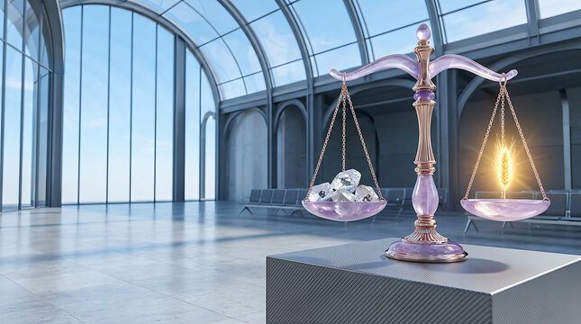 Balancing the brilliance of diamonds against the glowing enigma of zero in a vast, modern hall