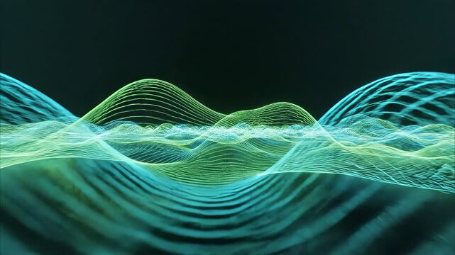 Vibrant waves of light undulate across a dark background