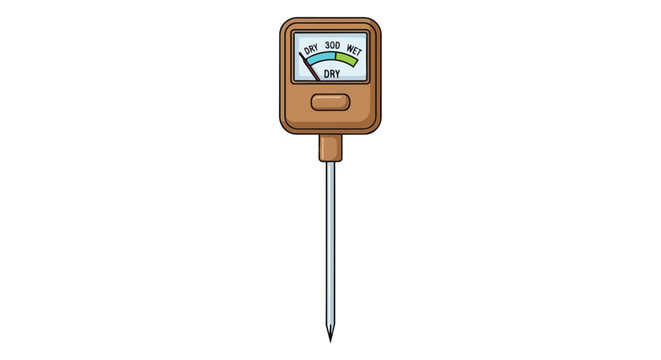 Professional soil moisture meter and pH tester illustration for gardening plant care and agriculture