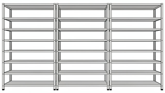 Three empty metal shelving units side by side, storage and organization