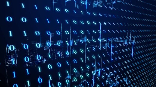 futuristic binary code cyberspace background with glowing blue digital data flow and abstract cyber technology network.