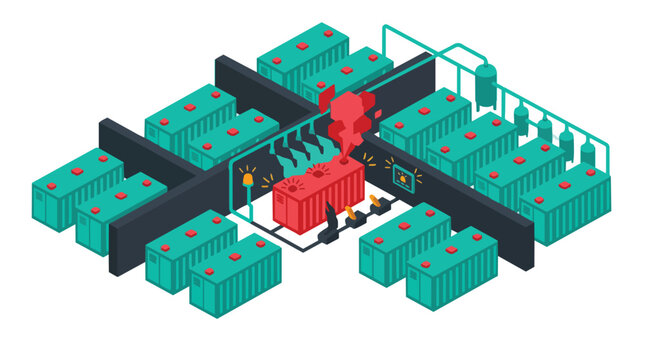 Isometric Vector Illustration Battery Storage System Industrial Energy