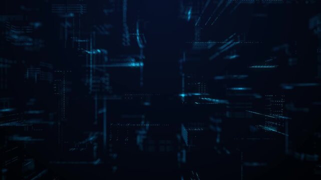 futuristic cyber technology background with blue digital data blocks and abstract network motion.