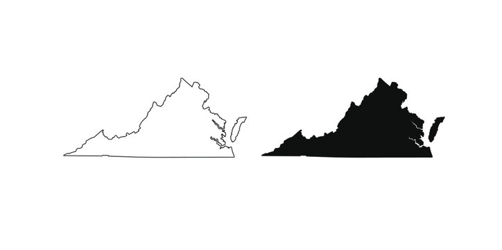 Virginia State Outline and Silhouette Vector Map