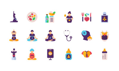Obraz premium Pregnancy wellness icons set colorful solid colors fl
