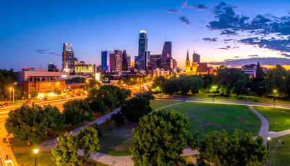 Fototapeta premium Austin Texas Skyline at Dusk with Zilker Park Green Space.