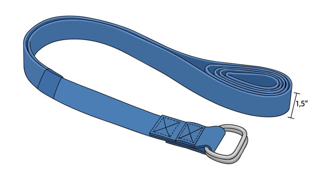 Blue Yoga Strap with Metal D-Ring Buckle and Reinforcement Stitching for Fitness and Exercise Illustration