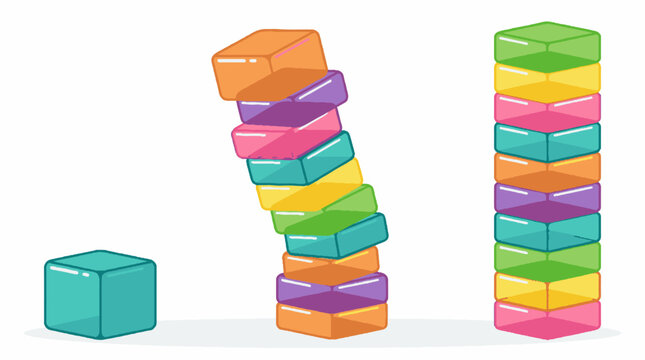 Colorful stacked toy blocks on white background.