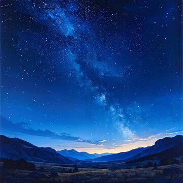 Vibrant galaxy over mountain range