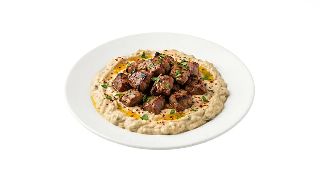 Alinazik Kebab Turkish Eggplant Lamb Dish, 45 degree angle