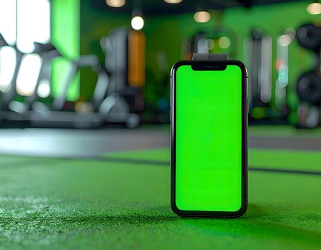Smartphone with Green Screen in Fitness Environment