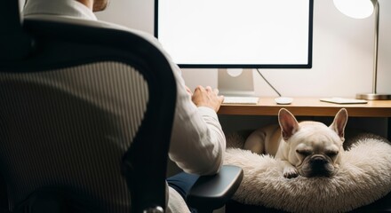 Plakat Corgi dog on office chair cushion.