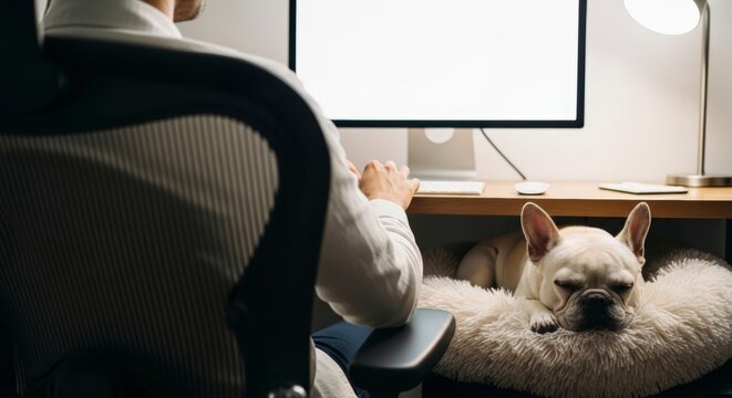 Corgi dog on office chair cushion.