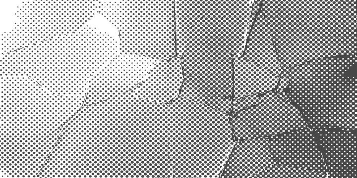 Abstract halftone dot pattern texture with gradient and geometric shapes in black and white