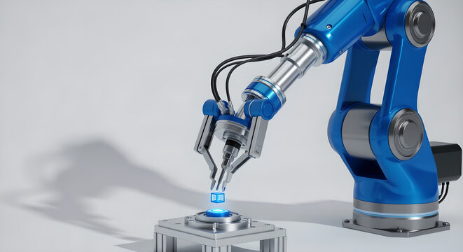 Robotic arm applies blue substance