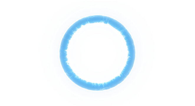 Glowing blue circular ring of electrical energy creating a bright light effect on white background space