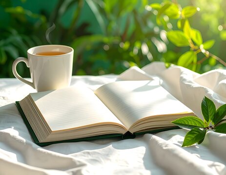 Tranquil Morning with Open Book and Tea