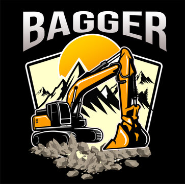 logo excavator construction background. vector illustration