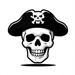 Fototapeta premium Pirate Skull Wearing Tricorn Hat with Jolly Roger Emblem