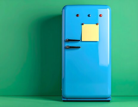 Vibrant Blue Retro Refrigerator with Memo