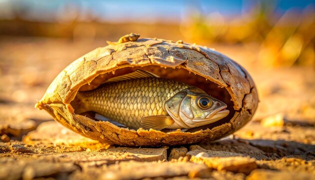 Close-up of lungfish in aestivation cocoon during dry season