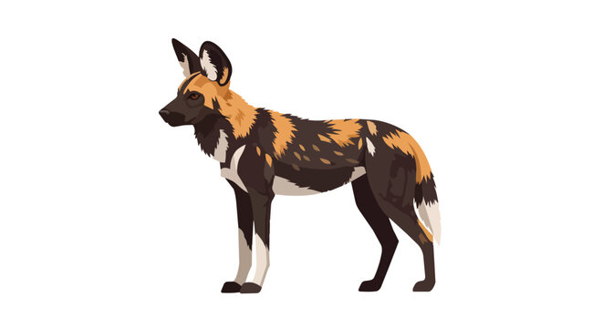 African Painted Dog Wild Animal Illustration Isolated on White Background