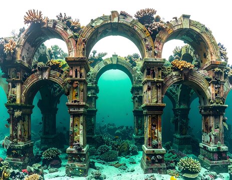 Vibrant Coral Arches in Submerged Ruins