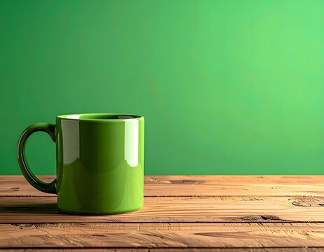 Vibrant Green Mug on Wooden Surface