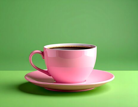 Vibrant Pink Coffee Cup on Green Background