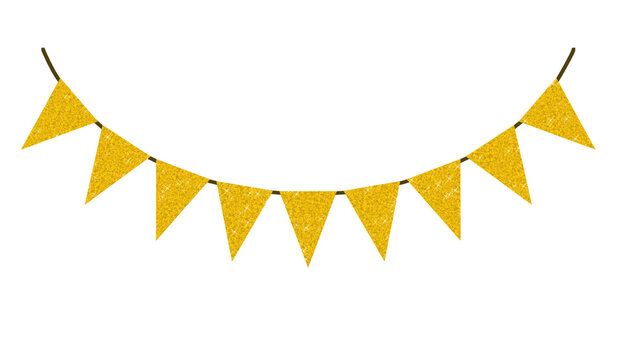 Gold glitter bunting or glitter pennant banner. Flag garland. Triangle flag banner. You can use it for party decorations, party-supply websites, retail listings.