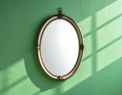 Vintage Oval Mirror on Textured Green Wall