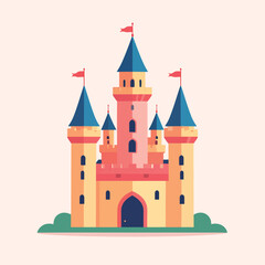 Colorful cartoon castle with towers. © syakila